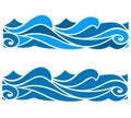 Blue waves sea ocean vector illustration pattern colorful water set Royalty Free Stock Photo